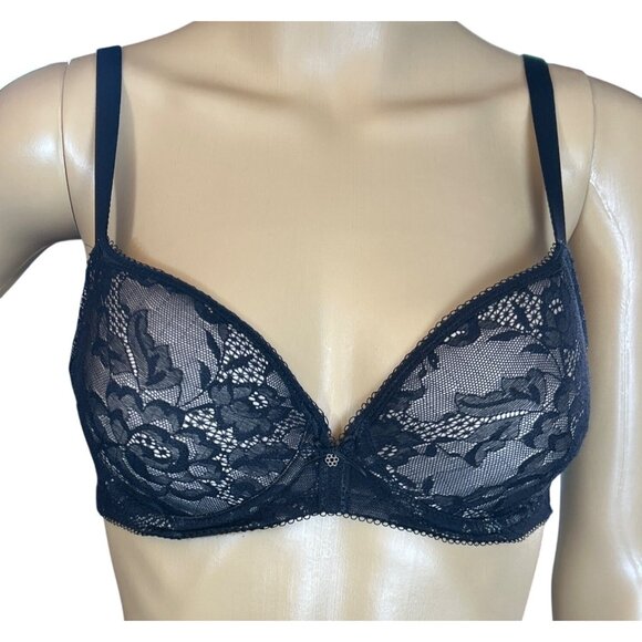 Wacoal Underwire Lined Bra Black Lace Size 34C Lingerie Intimates Adjustable Str - Picture 1 of 5
